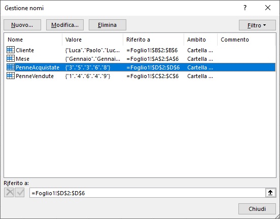 Excel Gestione Nomi
